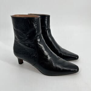 Madewell The Dimes Kitten Heel Boots Womens Size 5 Black Leather Bootie Snip Toe